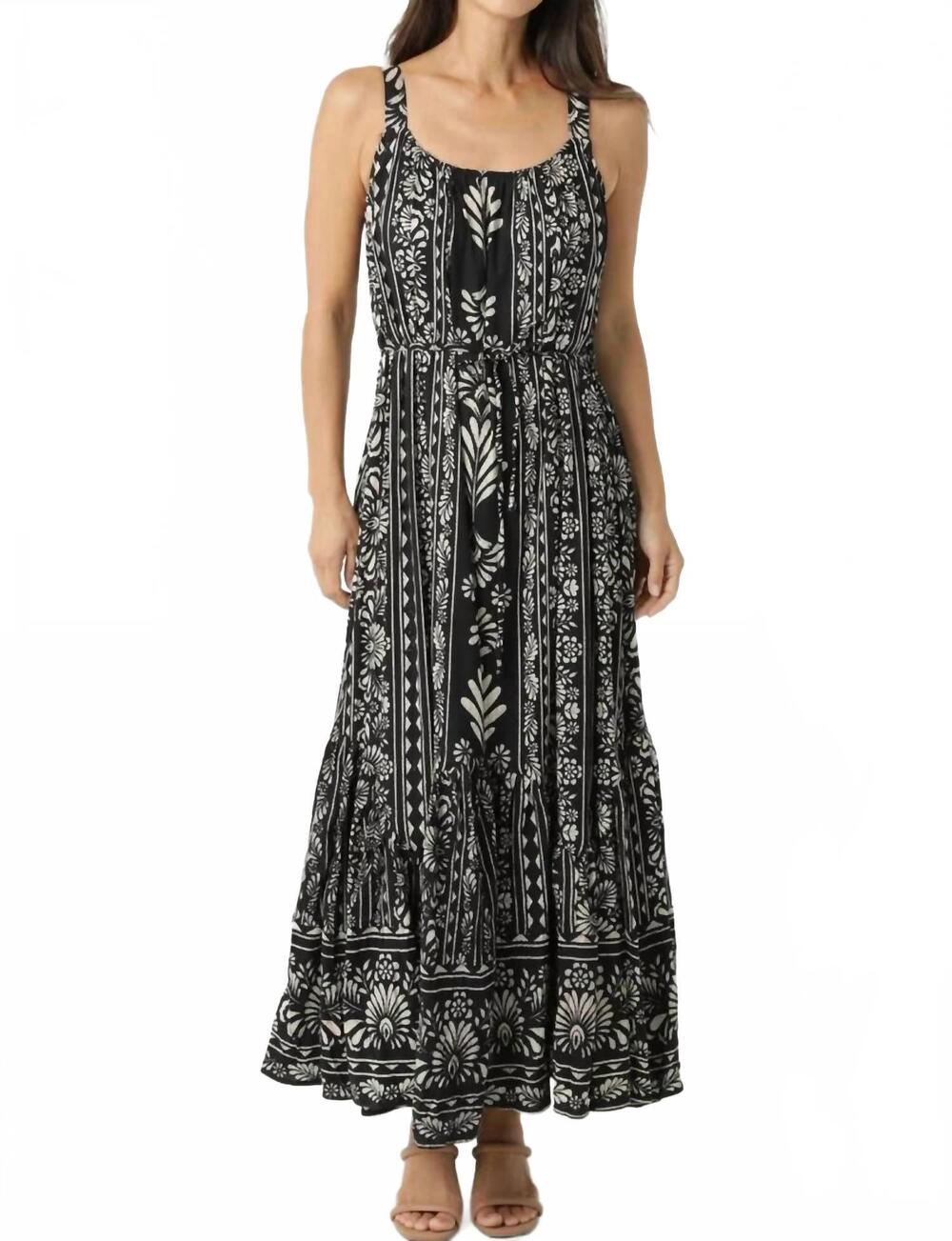 NEW NOSTALGIA printed maxi tank dress in black and cream